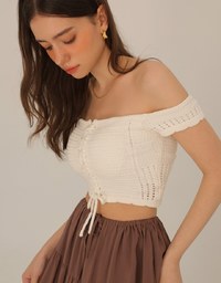 Off Shoulder Crochet Lace Up Padded Crop Top