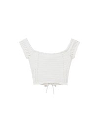 Off Shoulder Crochet Lace Up Padded Crop Top