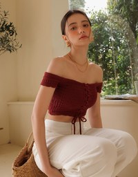 前後2WAYオフショルリボンショート丈トップス(パッド付き)