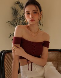 前後2WAYオフショルリボンショート丈トップス(パッド付き)