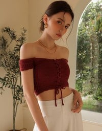 前後2WAYオフショルリボンショート丈トップス(パッド付き)