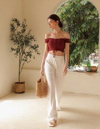 前後2WAYオフショルリボンショート丈トップス(パッド付き)