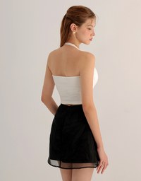 One Shoulder Ribbed Knit Padded Tank Top with Bold Chain Strap