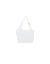 One Shoulder Ribbed Knit Padded Tank Top with Bold Chain Strap
