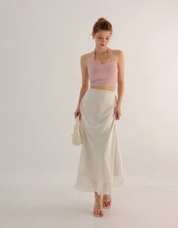 One Shoulder Ribbed Knit Padded Tank Top with Bold Chain Strap