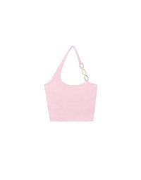 One Shoulder Ribbed Knit Padded Tank Top with Bold Chain Strap