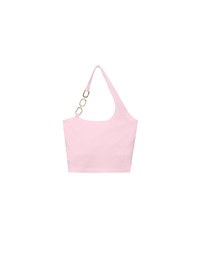 One Shoulder Ribbed Knit Padded Tank Top with Bold Chain Strap