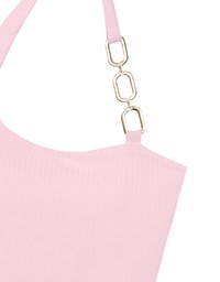 One Shoulder Ribbed Knit Padded Tank Top with Bold Chain Strap