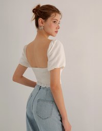 2 Way Sweetheart Puff Sleeve Lace Trim Padded Crop Top