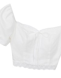 2 Way Sweetheart Puff Sleeve Lace Trim Padded Crop Top