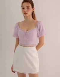 2 Way Sweetheart Puff Sleeve Lace Trim Padded Crop Top