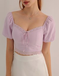 2 Way Sweetheart Puff Sleeve Lace Trim Padded Crop Top