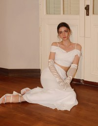 Off Shoulder Cross Draped Detail Padded Cropped Top