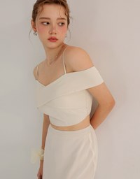 Off Shoulder Cross Draped Detail Padded Cropped Top