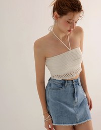 2 Way Convertible Lace Crochet Bandeau Top with Tie Detail