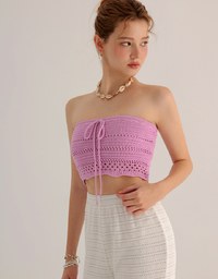 2 Way Convertible Lace Crochet Bandeau Top with Tie Detail