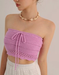 2 Way Convertible Lace Crochet Bandeau Top with Tie Detail