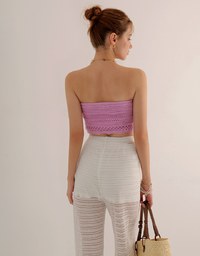 2 Way Convertible Lace Crochet Bandeau Top with Tie Detail