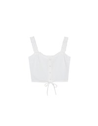 Lace Trim Buttoned Cropped Cami Top with Drawstring Hem