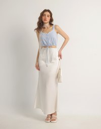 Lace Trim Buttoned Cropped Cami Top with Drawstring Hem