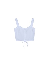 Lace Trim Buttoned Cropped Cami Top with Drawstring Hem