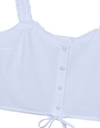 Lace Trim Buttoned Cropped Cami Top with Drawstring Hem