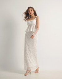 Striped Textured Wide Strap Flowy Crinkled Peplum Top