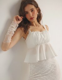 Striped Textured Wide Strap Flowy Crinkled Peplum Top