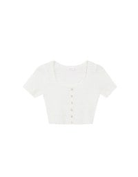 Crinkled Textured Button Down Scoop Neck Cropped Top