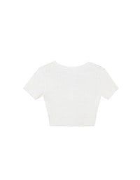 Crinkled Textured Button Down Scoop Neck Cropped Top