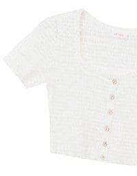 Crinkled Textured Button Down Scoop Neck Cropped Top