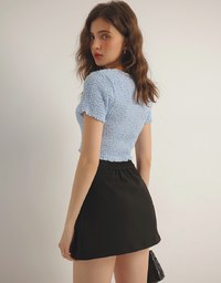 Crinkled Textured Button Down Scoop Neck Cropped Top