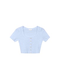Crinkled Textured Button Down Scoop Neck Cropped Top