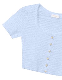 Crinkled Textured Button Down Scoop Neck Cropped Top