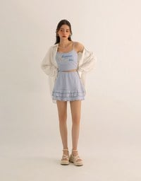 Tiered Ruffle Mini Skirt with Lace Trim Hem
