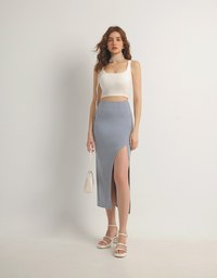 AIRY HOURGLASS Cooling Front Asymmetric Slit Maxi Skirt with Back Pockets