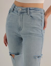 High Waist Vintage Distressed Slim Fit Jeans Denim Flare Pants