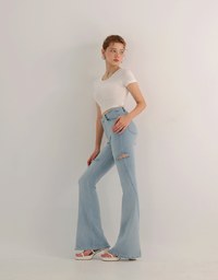 High Waist Vintage Distressed Slim Fit Jeans Denim Flare Pants