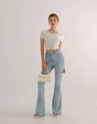 High Waist Vintage Distressed Slim Fit Jeans Denim Flare Pants