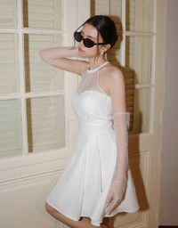 Sweetheart Neckline Padded Mini Dress with Sheer Mesh Halter Panel