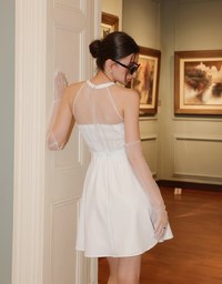 Sweetheart Neckline Padded Mini Dress with Sheer Mesh Halter Panel