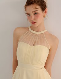 Sweetheart Neckline Padded Mini Dress with Sheer Mesh Halter Panel