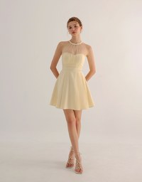 Sweetheart Neckline Padded Mini Dress with Sheer Mesh Halter Panel
