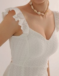 Ruffle Strap Flowy Lace Padded Maxi Dress with Side Slit Design