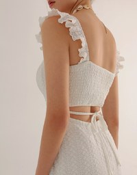 Ruffle Strap Flowy Lace Padded Maxi Dress with Side Slit Design