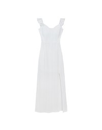 Ruffle Strap Flowy Lace Padded Maxi Dress with Side Slit Design