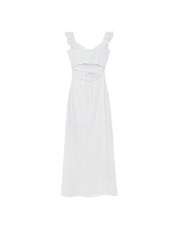 Ruffle Strap Flowy Lace Padded Maxi Dress with Side Slit Design