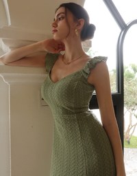 Ruffle Strap Flowy Lace Padded Maxi Dress with Side Slit Design