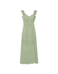 Ruffle Strap Flowy Lace Padded Maxi Dress with Side Slit Design
