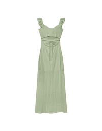 Ruffle Strap Flowy Lace Padded Maxi Dress with Side Slit Design